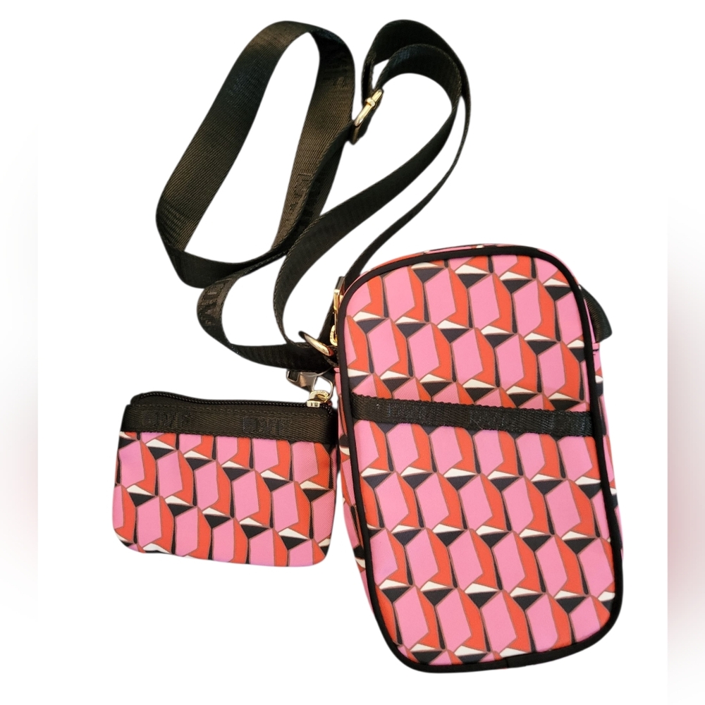 Diane Von Furstenberg DVF Target Cellphone Holder Pink Modern Geo Crossbody Bag - Picture 6 of 11